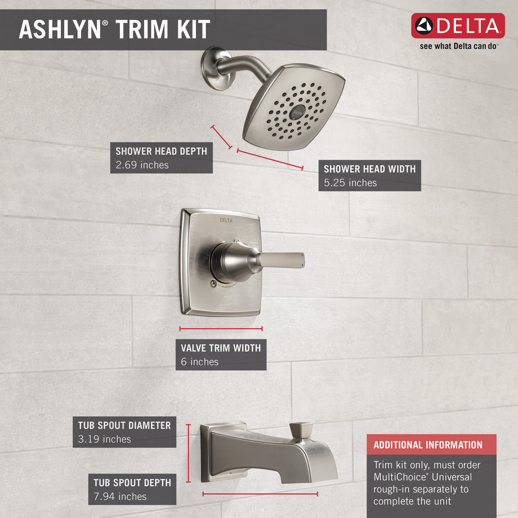 Delta Ashlyn®: Monitor® 14 Series Tub & Shower Trim - Single Handle Lever - Stainless