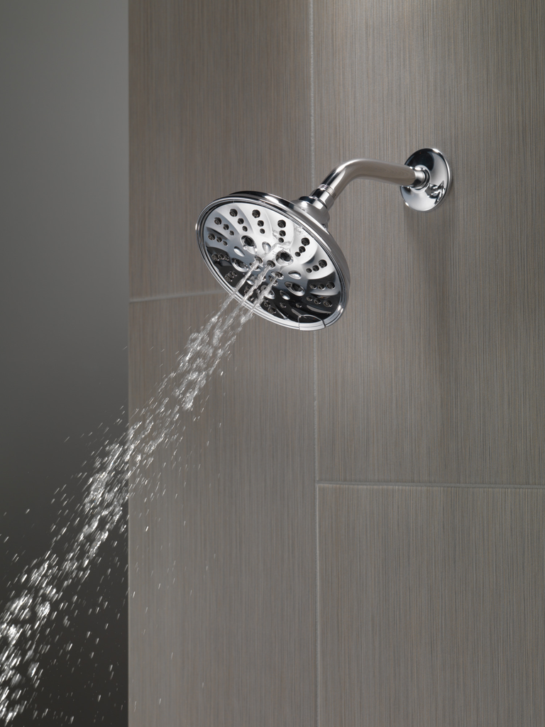 Delta Universal Showering Components: H2Okinetic® 5-Setting Traditional Raincan Shower Head - Lumicoat® Chrome