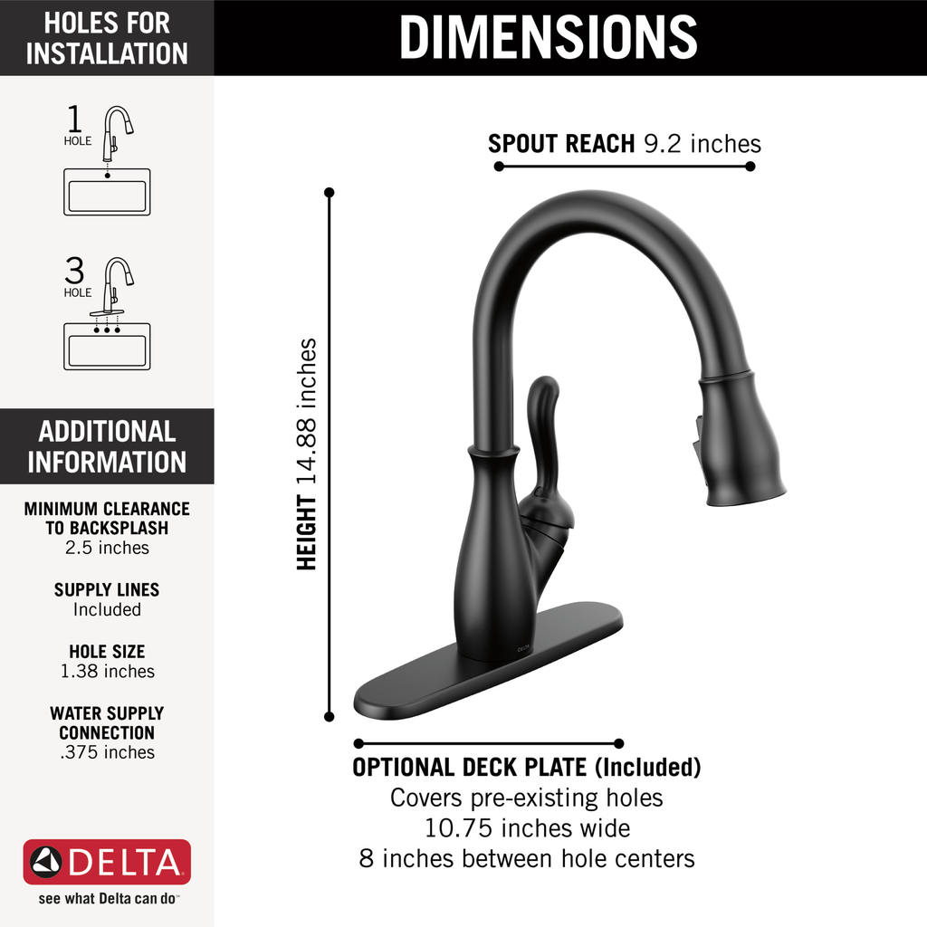 Delta Leland®: Single Handle Pull-Down Kitchen Faucet With Shieldspray® Technology - Single Handle Lever - Matte Black