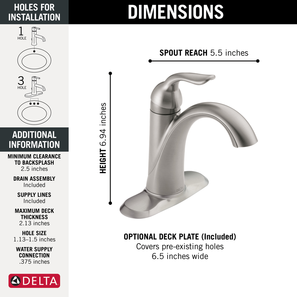 Delta Lahara®: Single Handle Bathroom Faucet - Single Handle Lever - Stainless