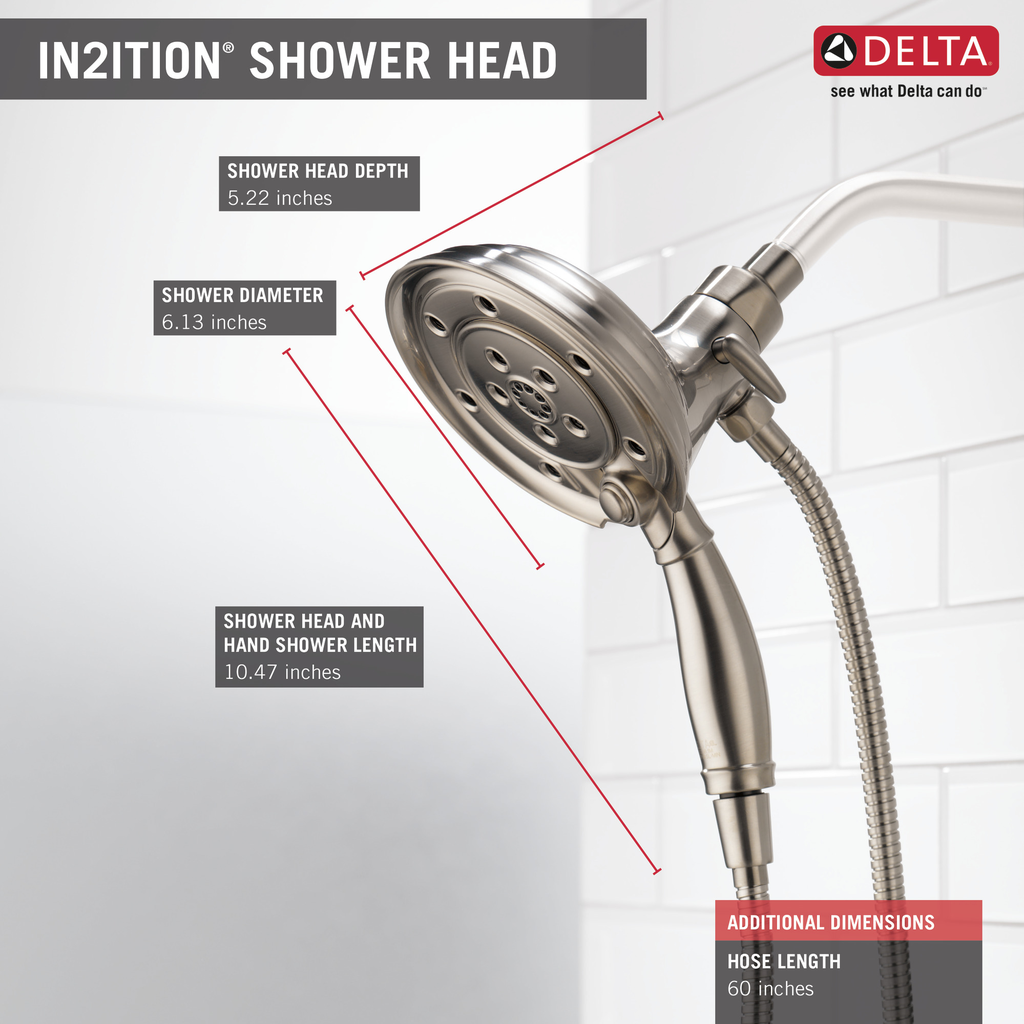 Delta Universal Showering Components: H2Okinetic® In2Ition® 4-Setting Two-In-One Shower - Stainless