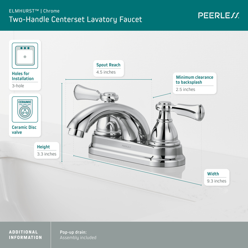 Peerless Elmhurst®: Two-Handle Centerset Bath Faucet - Two Handle Lever - Chrome