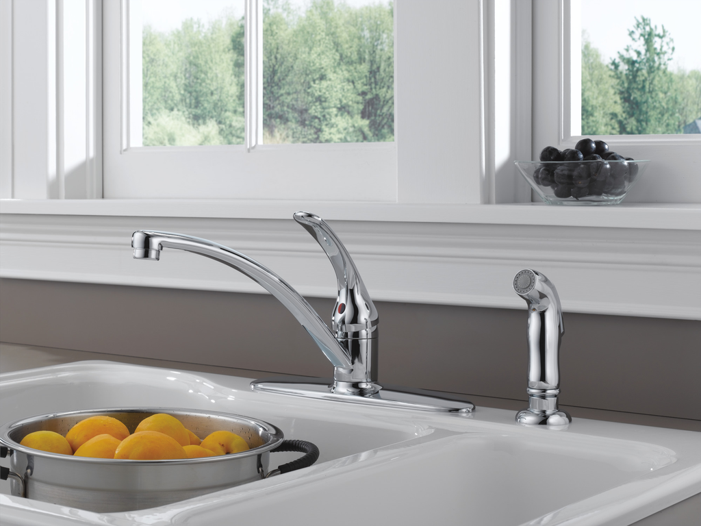 Delta Foundations®: Single Handle Kitchen Faucet With Spray - Single Handle Lever - Chrome
