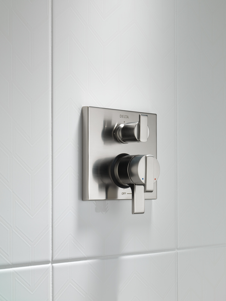 Delta Ara®: Angular Modern Monitor® 17 Series Valve Trim With 3-Setting Integrated Diverter - Two Handle Lever - Stainless