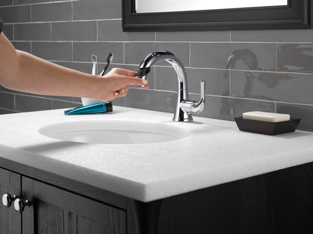 Delta Kayra®: Single Handle Pull-Down Bathroom Faucet - Single Handle Lever - Chrome