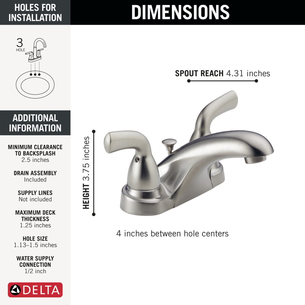 Delta Foundations®: Two Handle Centerset Bathroom Faucet - Two Handle Lever - Stainless