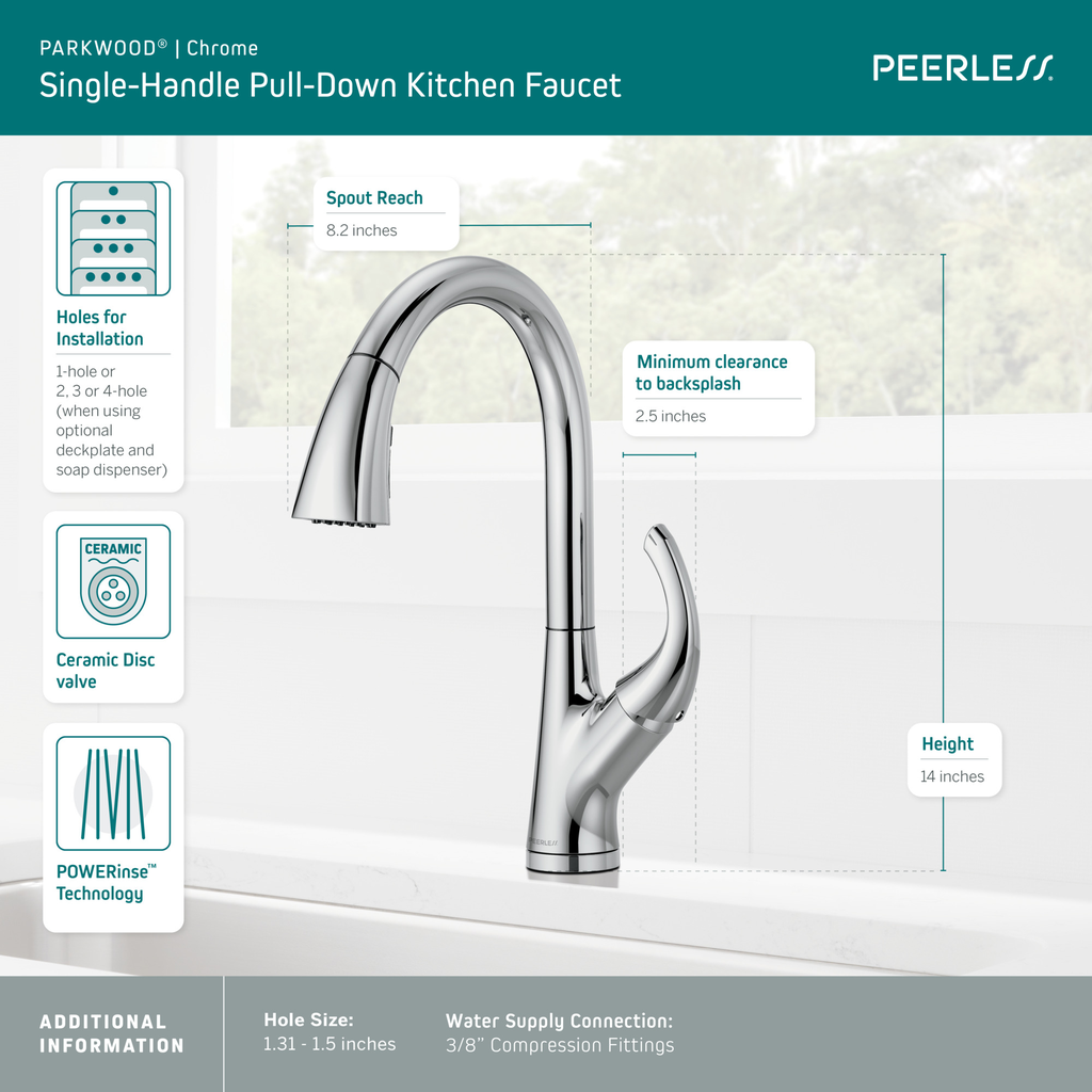 Peerless Parkwood®: Single Handle Pulldown Kitchen Faucet - Electronic - Chrome