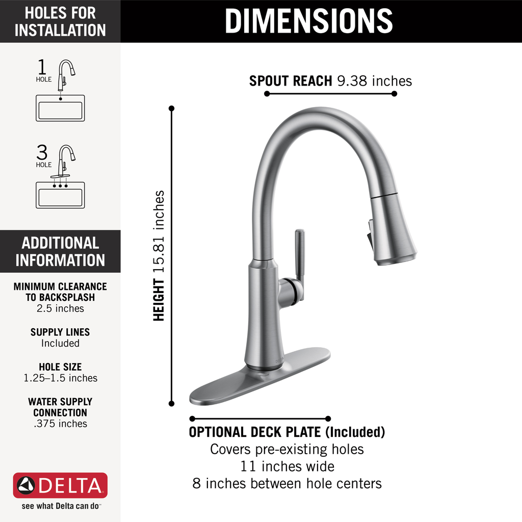 Delta Coranto®: Single Handle Pull-Down Kitchen Faucet - Single Handle Lever - Arctic Stainless