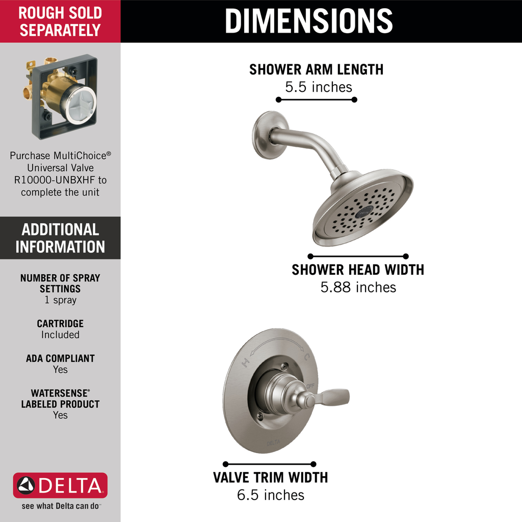 Delta Woodhurst™: Shower Trim - Single Handle Lever - Stainless