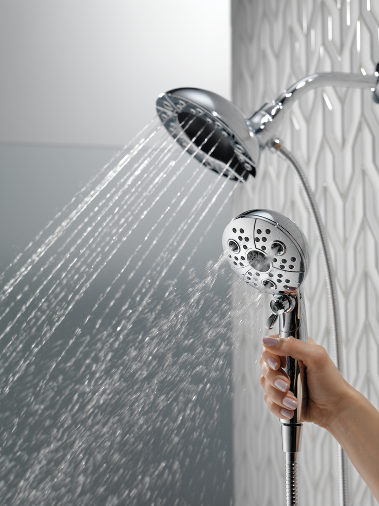 Delta Universal Showering Components: H2Okinetic® In2Ition® 5-Setting Two-In-One Shower - Chrome