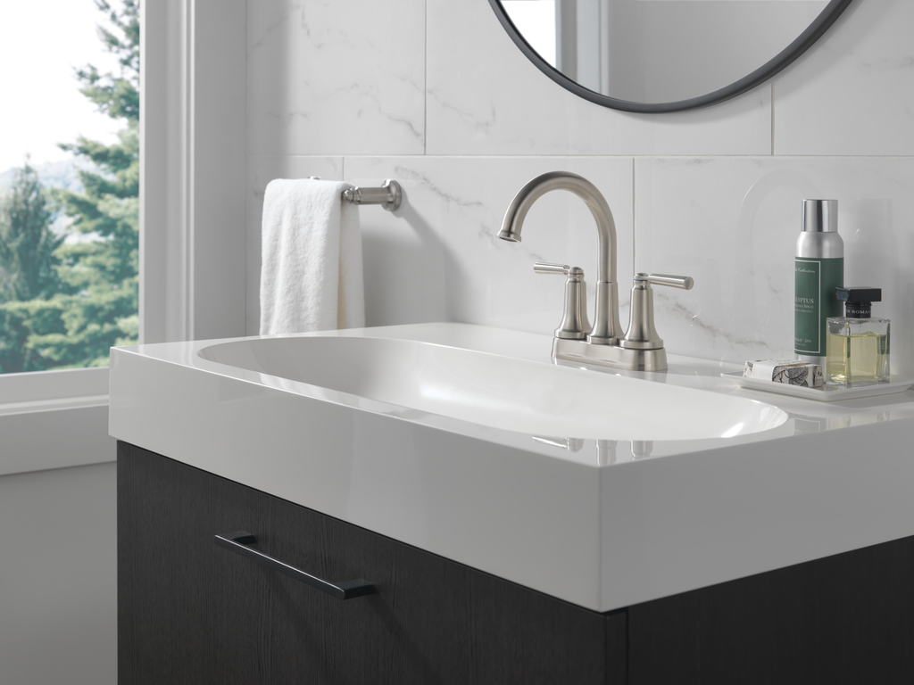 Delta Saylor™: Two Handle Centerset Bathroom Faucet - Two Handle Lever - Stainless