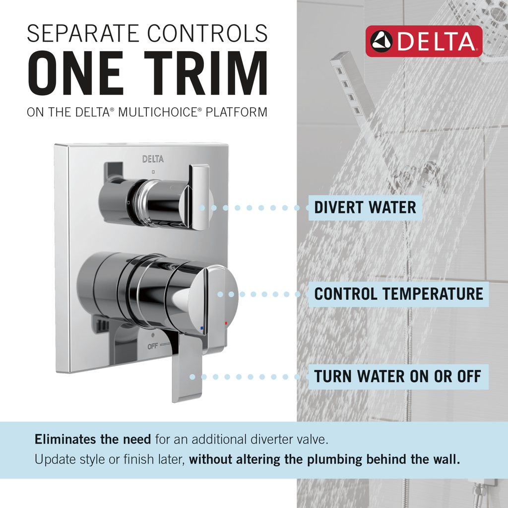 Delta Ara®: Angular Modern Monitor® 17 Series Valve Trim With 3-Setting Integrated Diverter - Two Handle Lever - Chrome