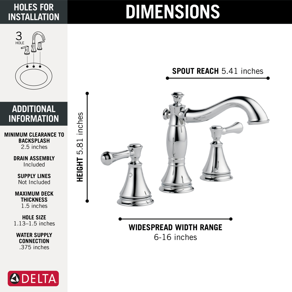 Delta Cassidy®: Two Handle Widespread Bathroom Faucet - Two Handle Lever - Chrome