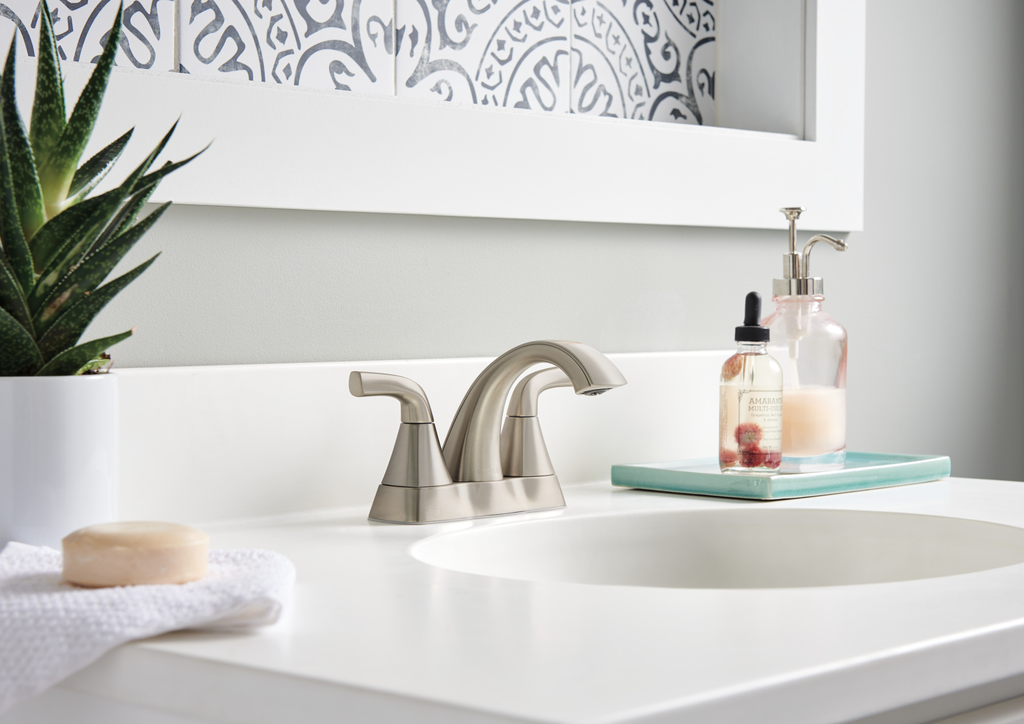 Peerless Parkwood®: Two Handle Centerset Lavatory Faucet - Two Handle Lever - Brushed Nickel