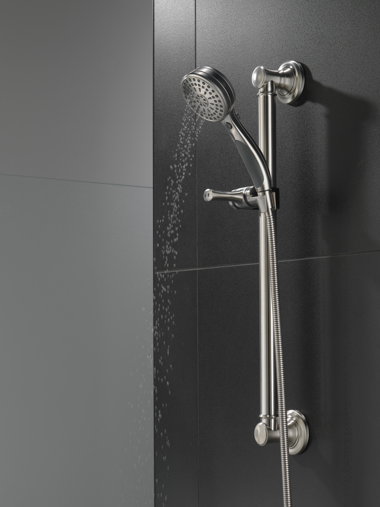 Delta Universal Showering Components: Activtouch® 9-Setting Hand Shower With Traditional Slide Bar / Grab Bar - Stainless