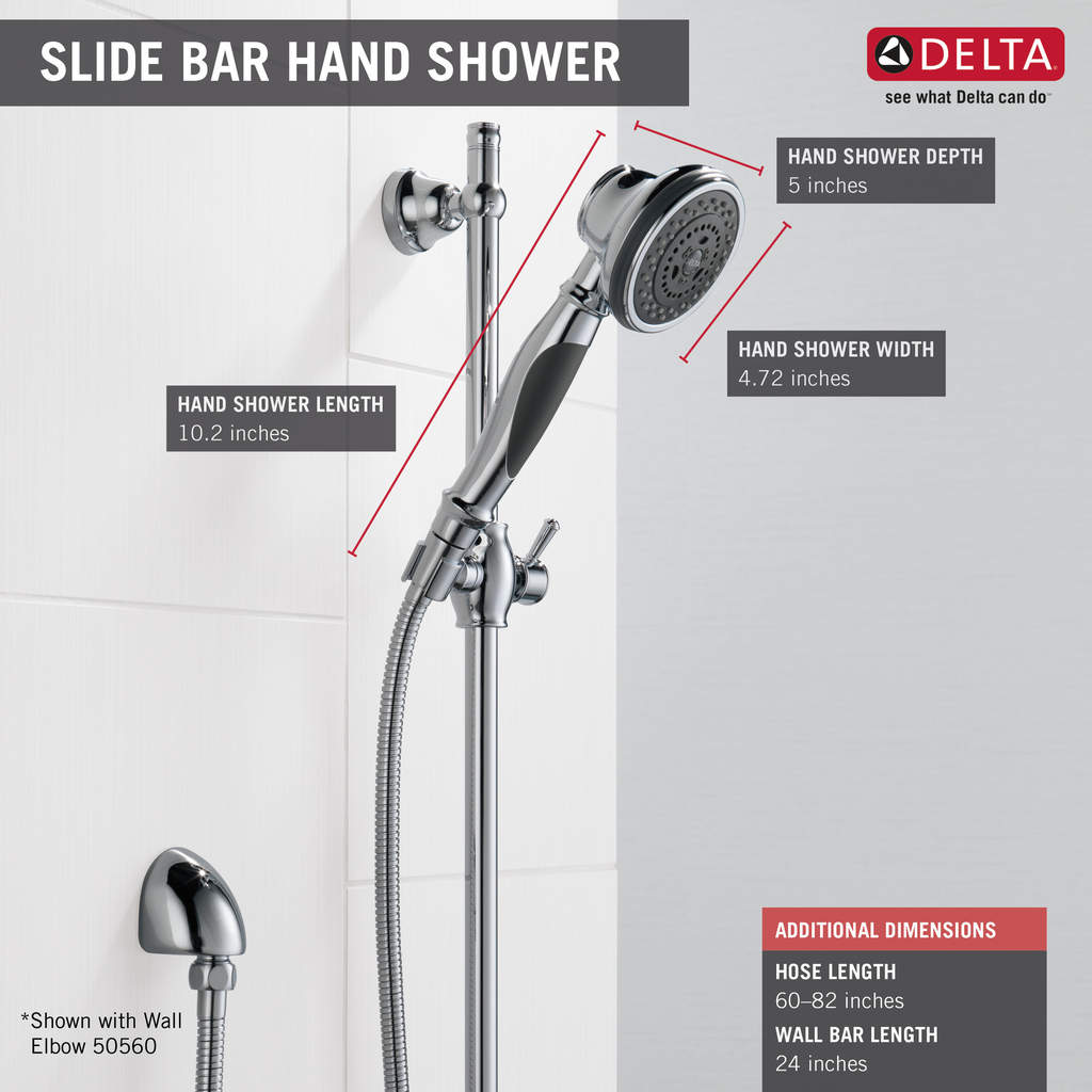 Delta Other: Premium 3-Setting Slide Bar Hand Shower - Chrome