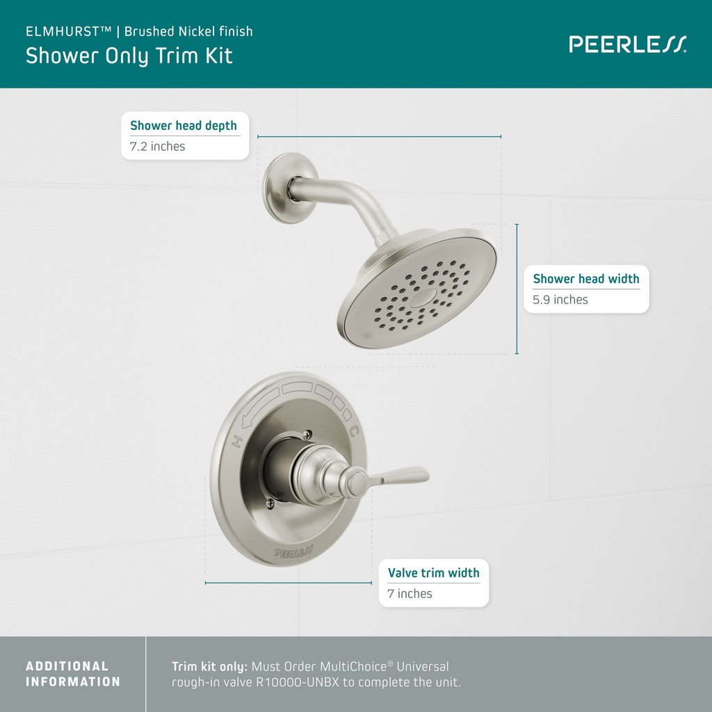 Peerless Elmhurst®: Shower Only Trim Kit - Single Handle Lever - Brushed Nickel
