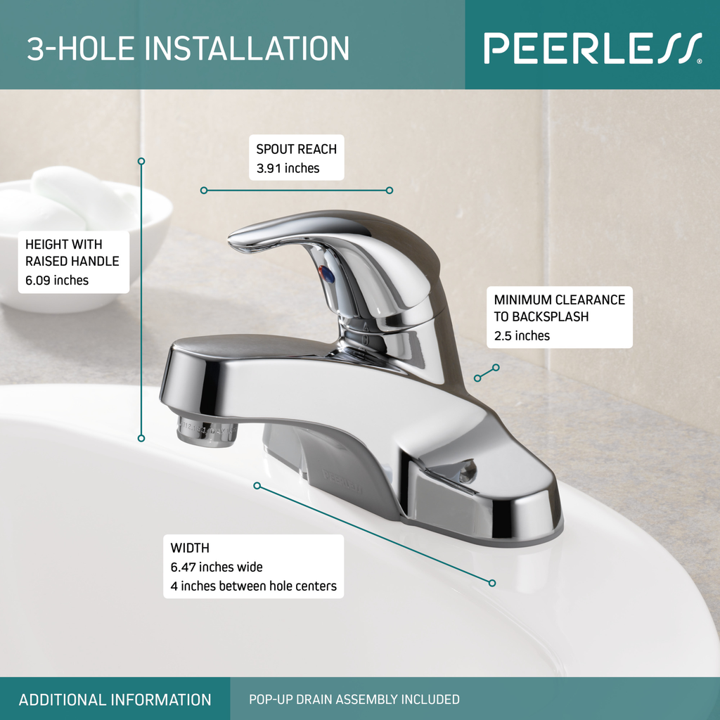 Peerless Core: Single Handle Bathroom Faucet - Single Handle Lever - Chrome
