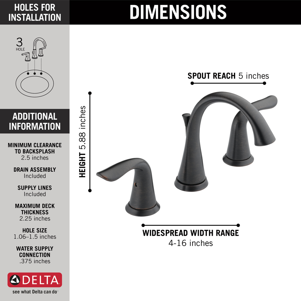 Delta Lahara®: Two Handle Widespread Bathroom Faucet - Two Handle Lever - Venetian Bronze