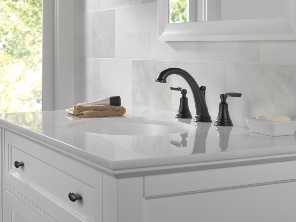 Delta Woodhurst™: Two Handle Widespread Bathroom Faucet - Two Handle Lever - Matte Black