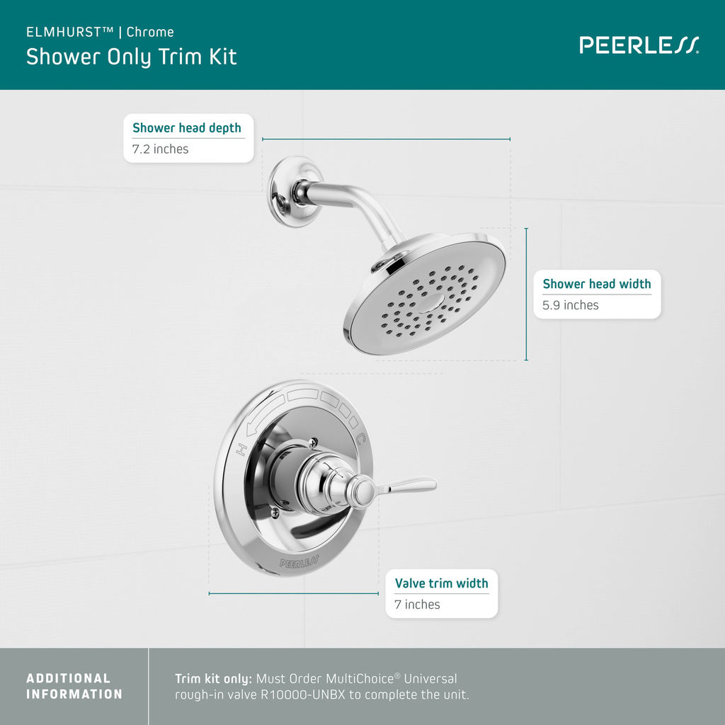 Peerless Elmhurst®: Shower Only Trim Kit - Single Handle Lever - Chrome