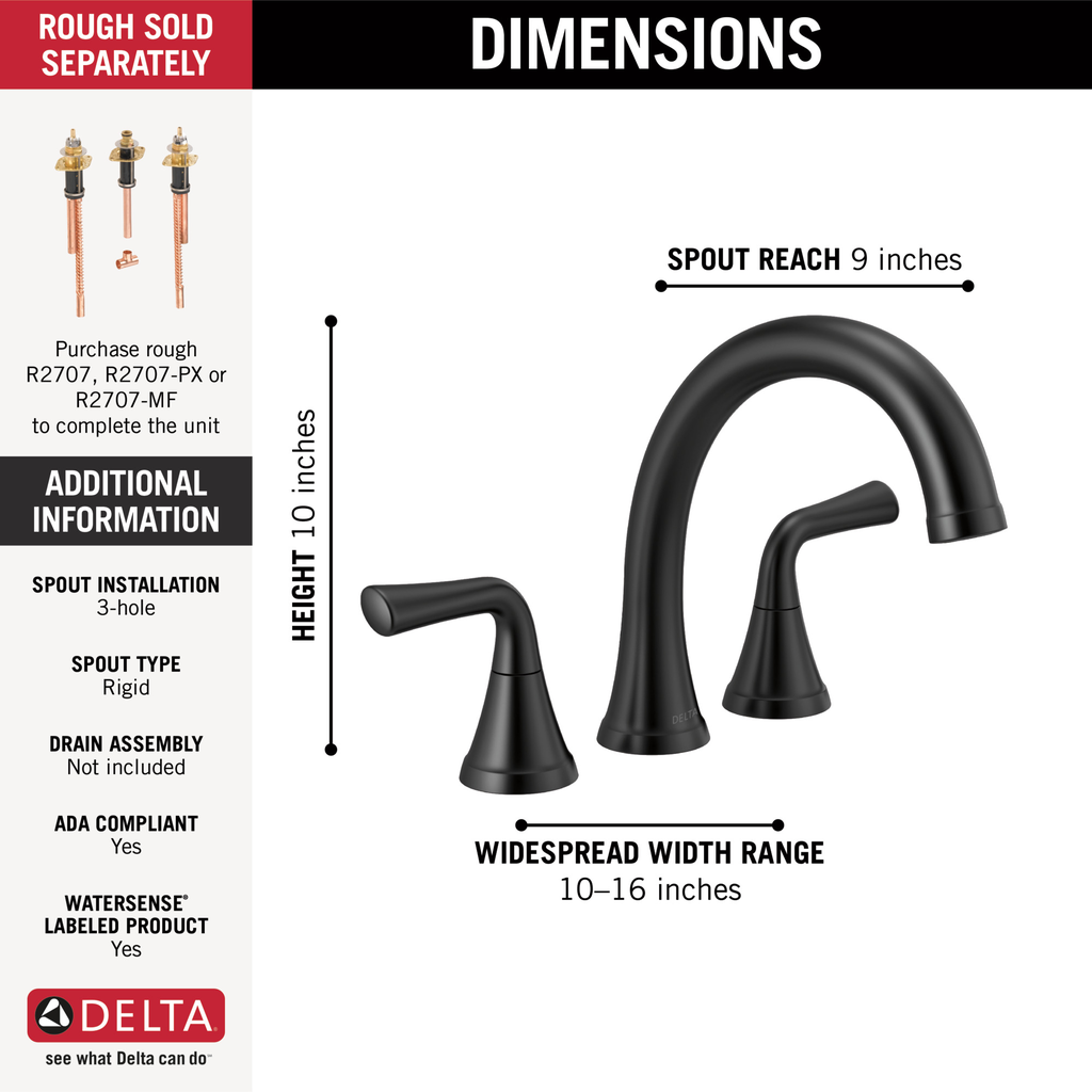 Delta Kayra®: Roman Tub Trim - Two Handle Lever - Matte Black