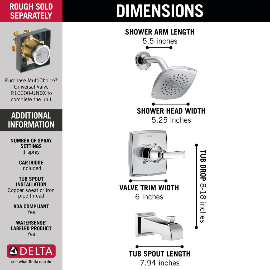Delta Ashlyn®: Monitor® 14 Series Tub & Shower Trim - Single Handle Lever - Chrome