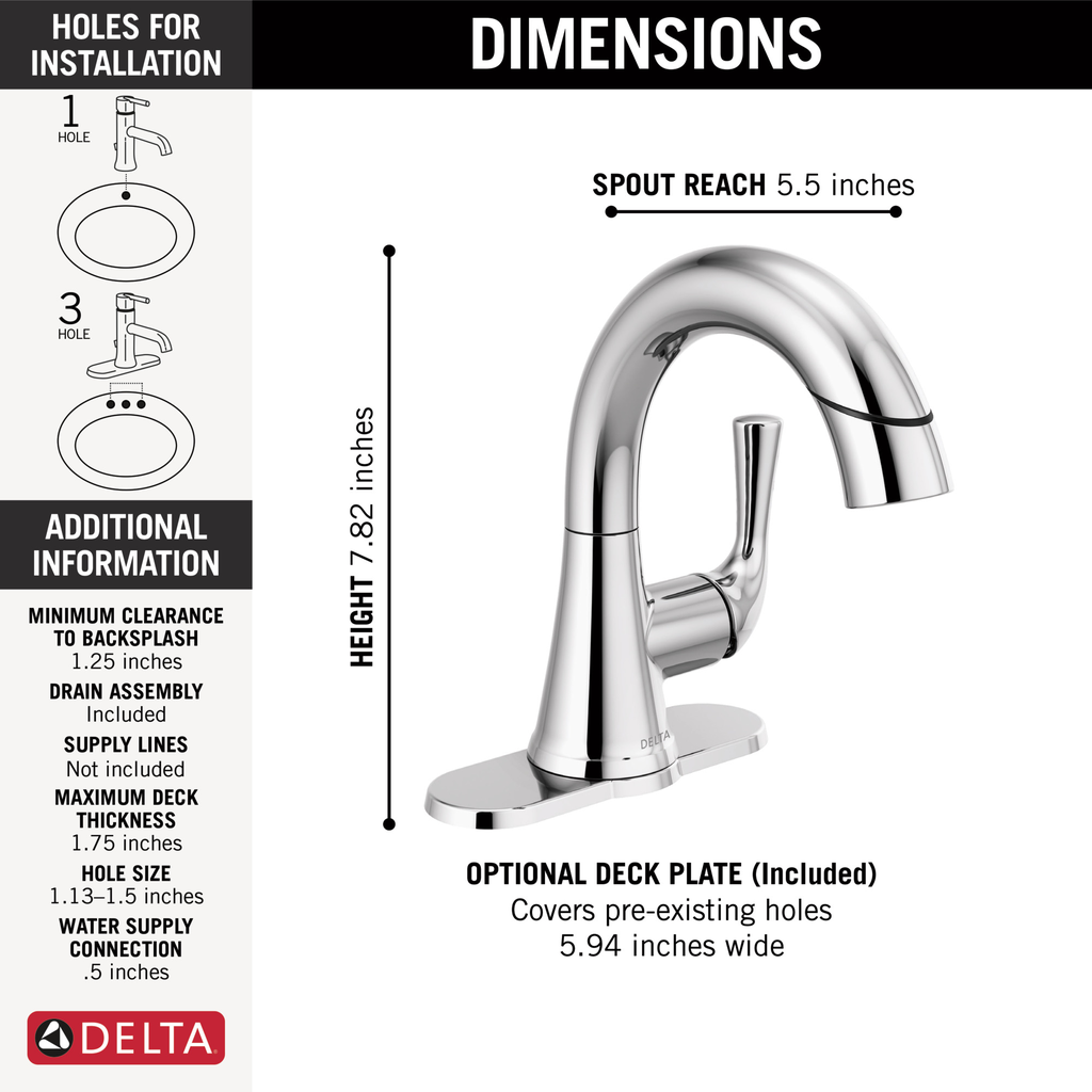 Delta Kayra®: Single Handle Pull-Down Bathroom Faucet - Single Handle Lever - Chrome
