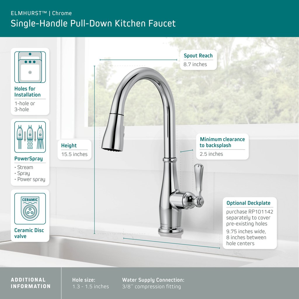 Peerless Elmhurst®: Single-Handle Pull-Down Kitchen Faucet - Electronic - Chrome