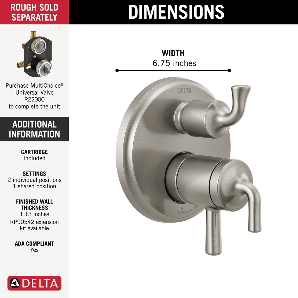 Delta Kayra®: 2-Handle Monitor 17 Series Valve Trim With 3- Or 6- Setting Diverter - Electronic - Stainless