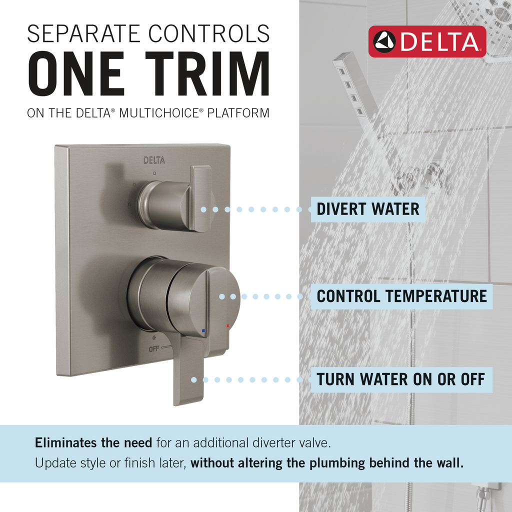 Delta Ara®: Angular Modern Monitor® 17 Series Valve Trim With 3-Setting Integrated Diverter - Two Handle Lever - Stainless