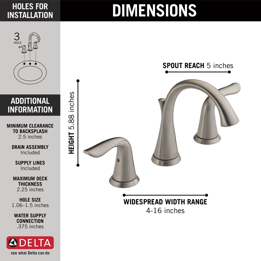 Delta Lahara®: Two Handle Widespread Bathroom Faucet - Two Handle Lever - Stainless