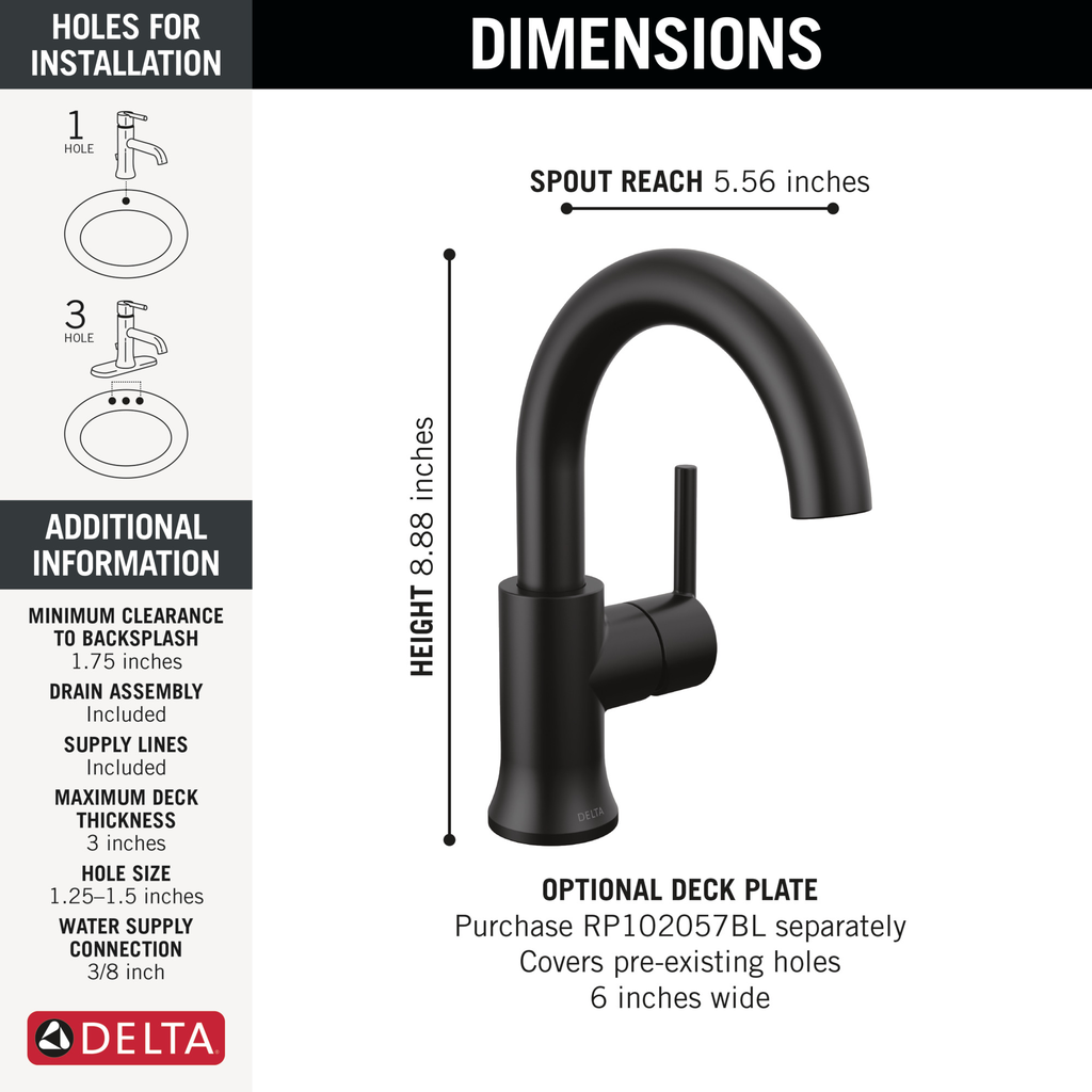 Delta Trinsic®: Single Handle Bathroom Faucet - Single Handle Lever - Matte Black