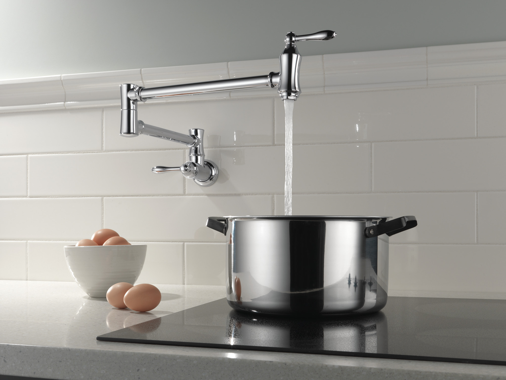 Delta Other: Traditional Wall Mount Pot Filler - Two Handle Lever - Chrome