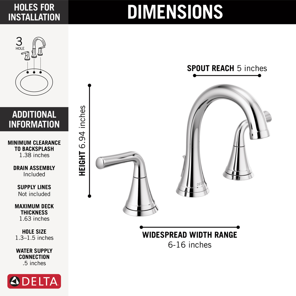 Delta Kayra®: Two Handle Widespread Bathroom Faucet - Two Handle Lever - Chrome