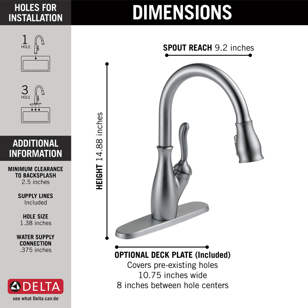 Delta Leland®: Single Handle Pull-Down Kitchen Faucet With Shieldspray® Technology - Single Handle Lever - Arctic Stainless