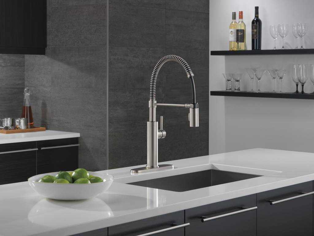 Delta Antoni®: Single-Handle Pull-Down Spring Kitchen Faucet - Single Handle Lever - Spotshield Stainless