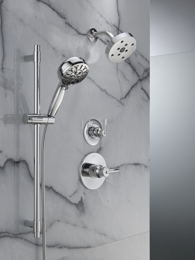 Delta Universal Showering Components: 7-Setting Slide Bar Hand Shower With Cleaning Spray - Lumicoat® Chrome