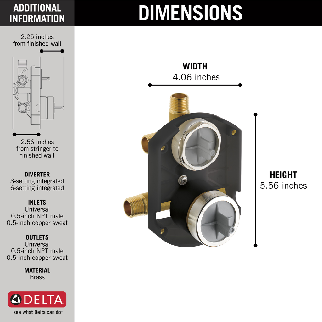 Delta Other: Multichoice® Universal Integrated Shower Diverter Rough Universal Inlets / Outlets