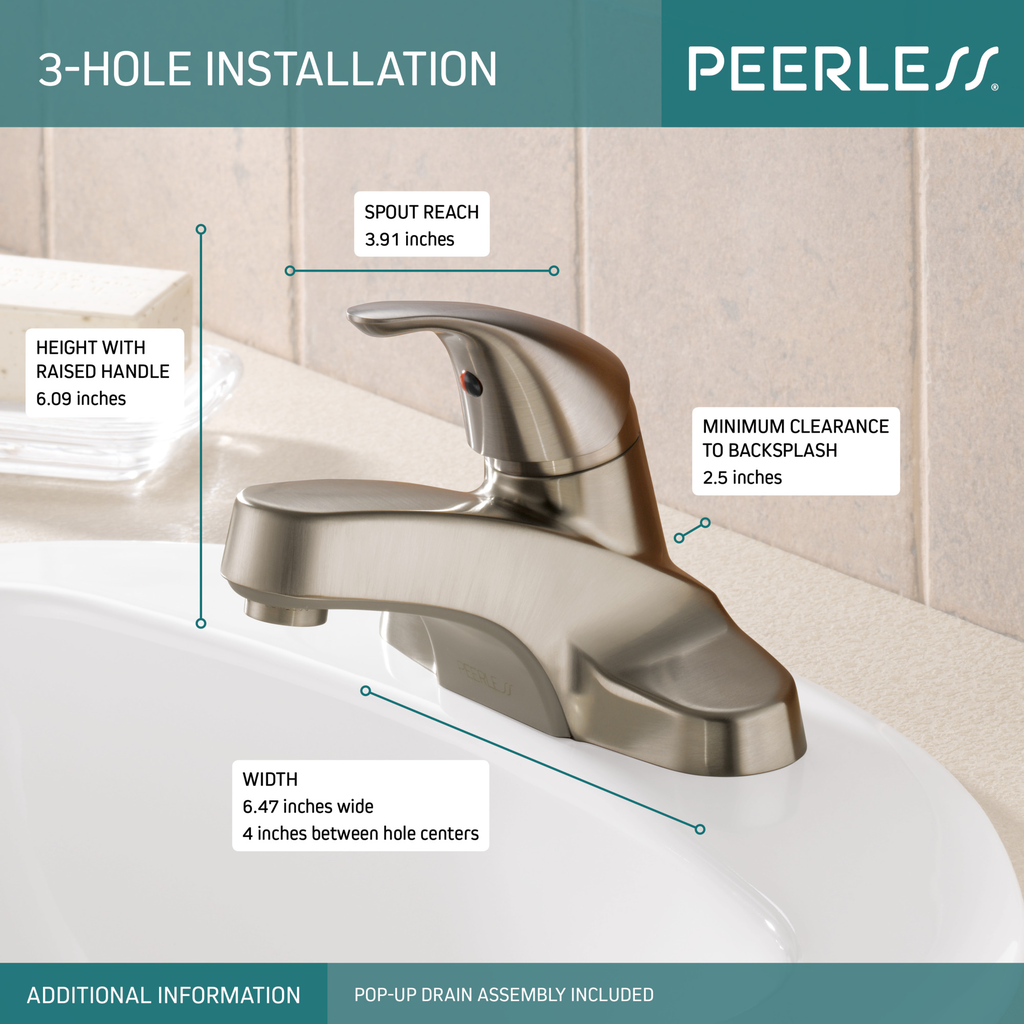 Peerless Core: Single Handle Bathroom Faucet - Single Handle Lever - Brushed Nickel
