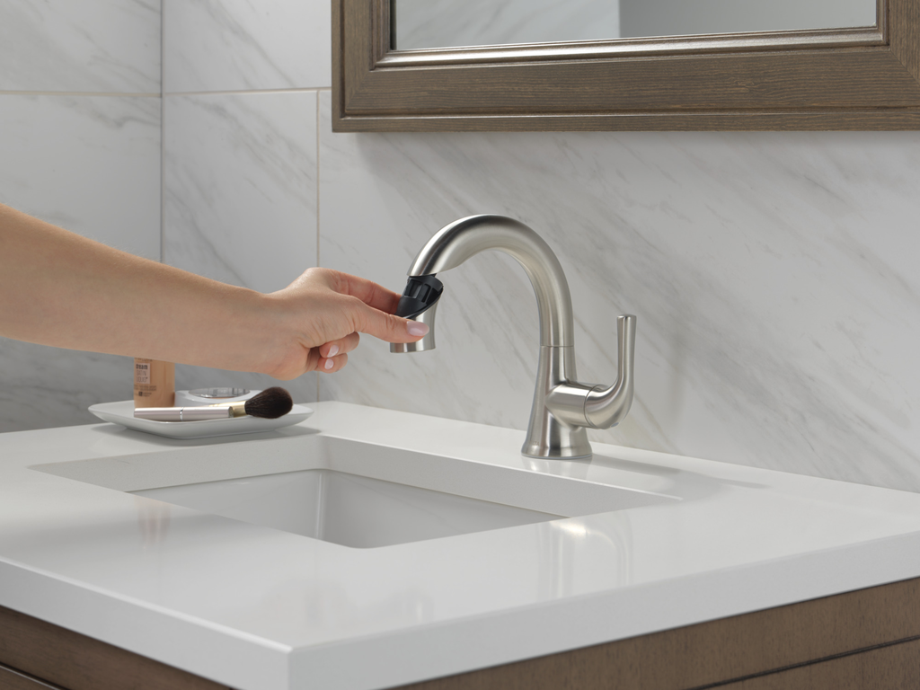 Delta Kayra®: Single Handle Pull-Down Bathroom Faucet - Single Handle Lever - Stainless