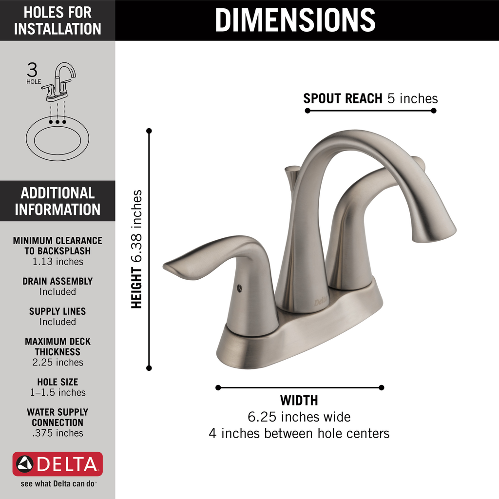 Delta Lahara®: Two Handle Centerset Bathroom Faucet - Two Handle Lever - Stainless