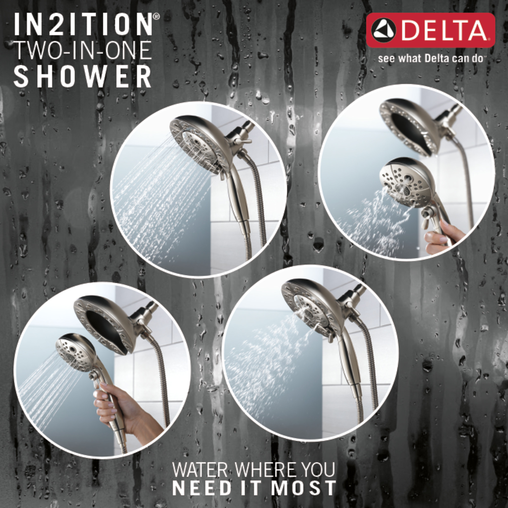 Delta Universal Showering Components: H2Okinetic® In2Ition® 5-Setting Two-In-One Shower - Stainless