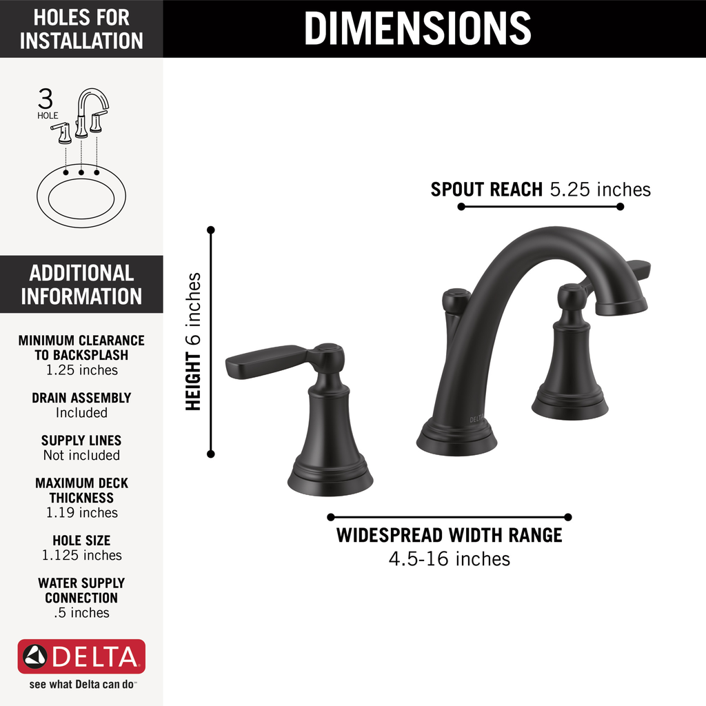 Delta Woodhurst™: Two Handle Widespread Bathroom Faucet - Two Handle Lever - Matte Black