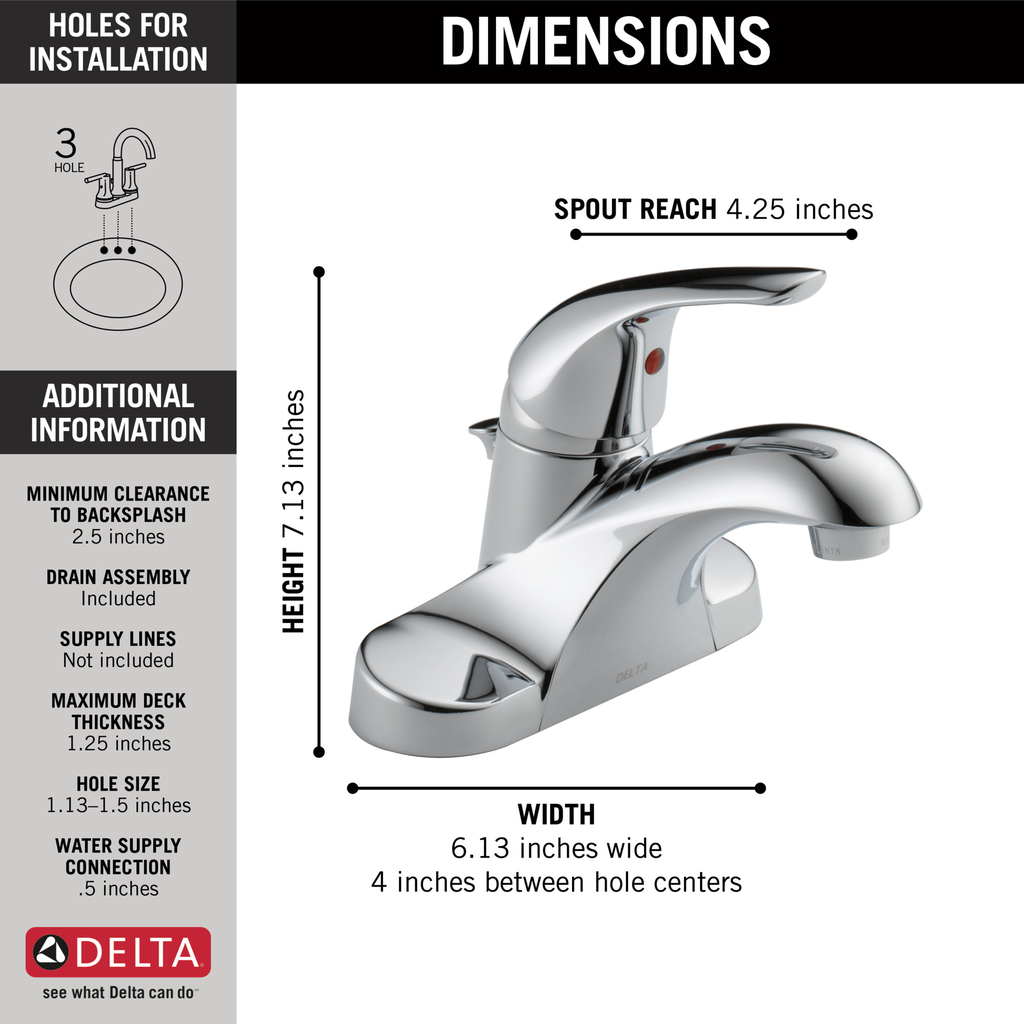 Delta Foundations®: Single Handle Centerset Bathroom Faucet - Single Handle Lever - Chrome