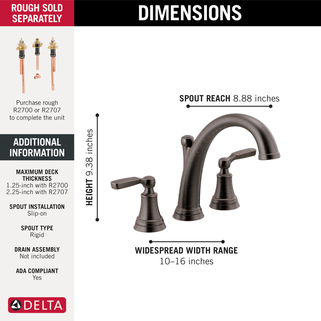 Delta Woodhurst™: Roman Tub Trim - Two Handle Lever - Venetian Bronze