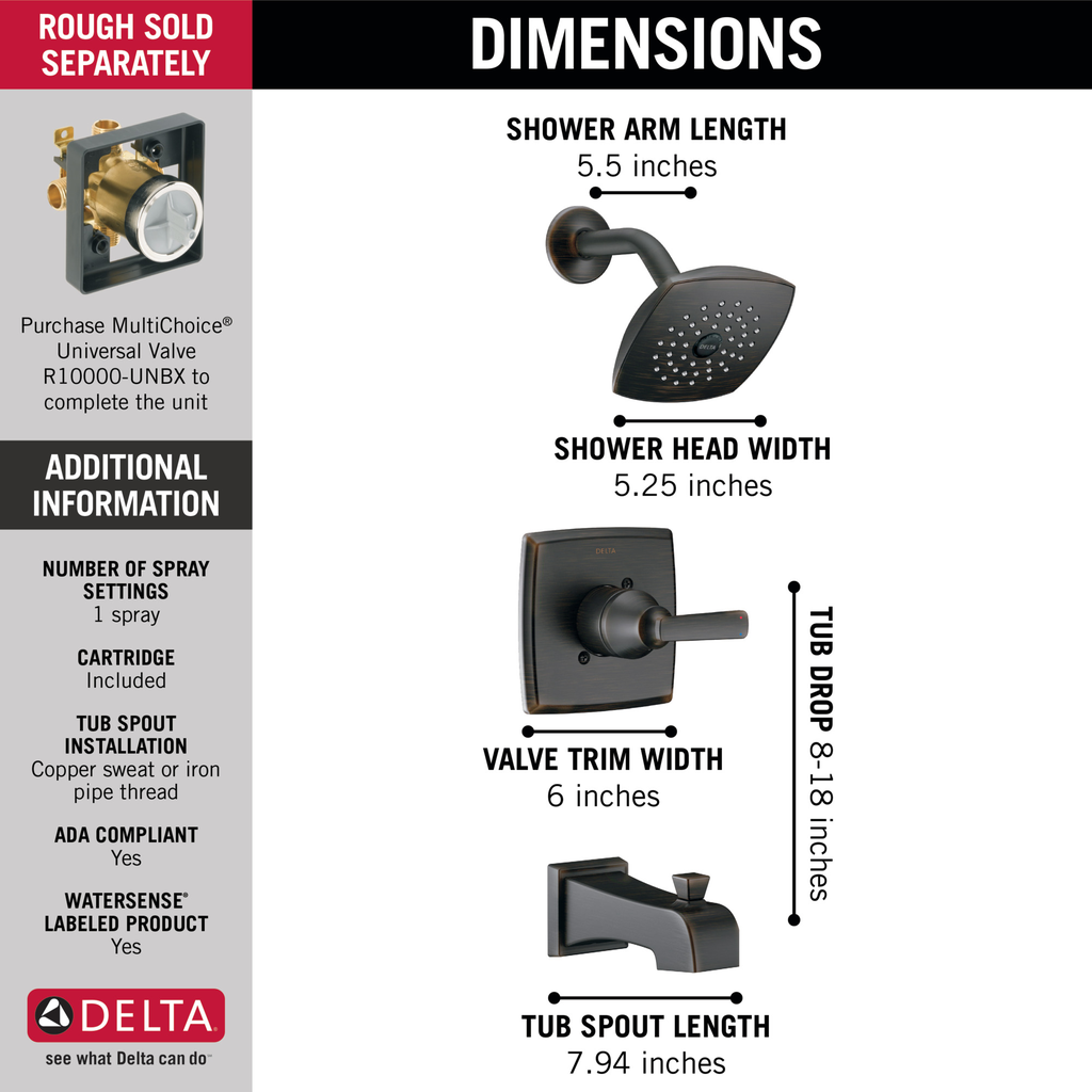 Delta Ashlyn®: Monitor® 14 Series Tub & Shower Trim - Single Handle Lever - Venetian Bronze