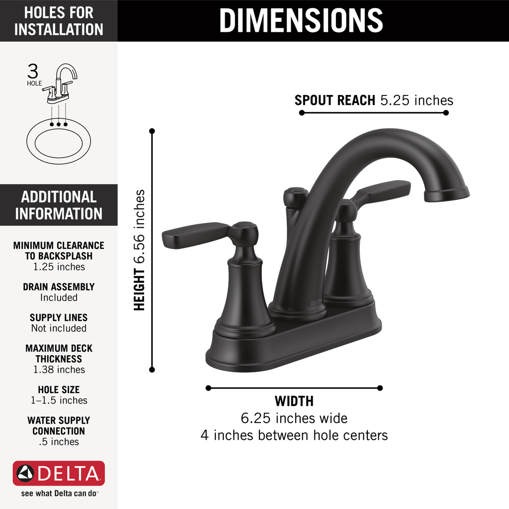 Delta Woodhurst™: Two Handle Centerset Bathroom Faucet - Two Handle Lever - Matte Black