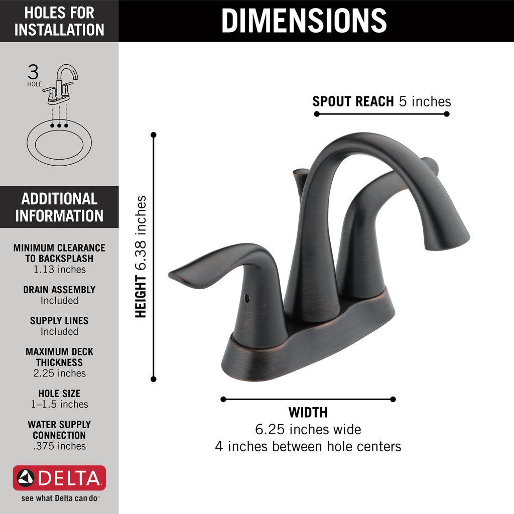 Delta Lahara®: Two Handle Centerset Bathroom Faucet - Two Handle Lever - Venetian Bronze
