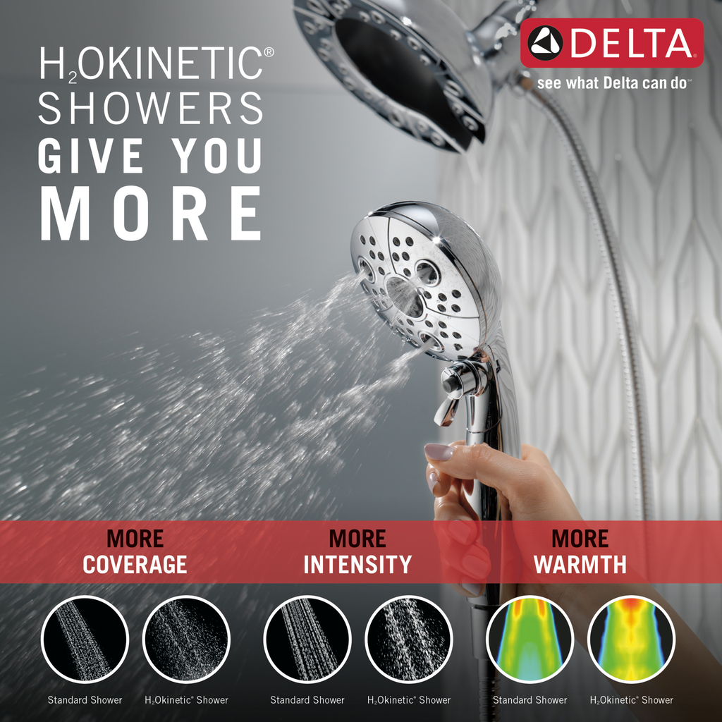 Delta Universal Showering Components: H2Okinetic® In2Ition® 5-Setting Two-In-One Shower - Chrome